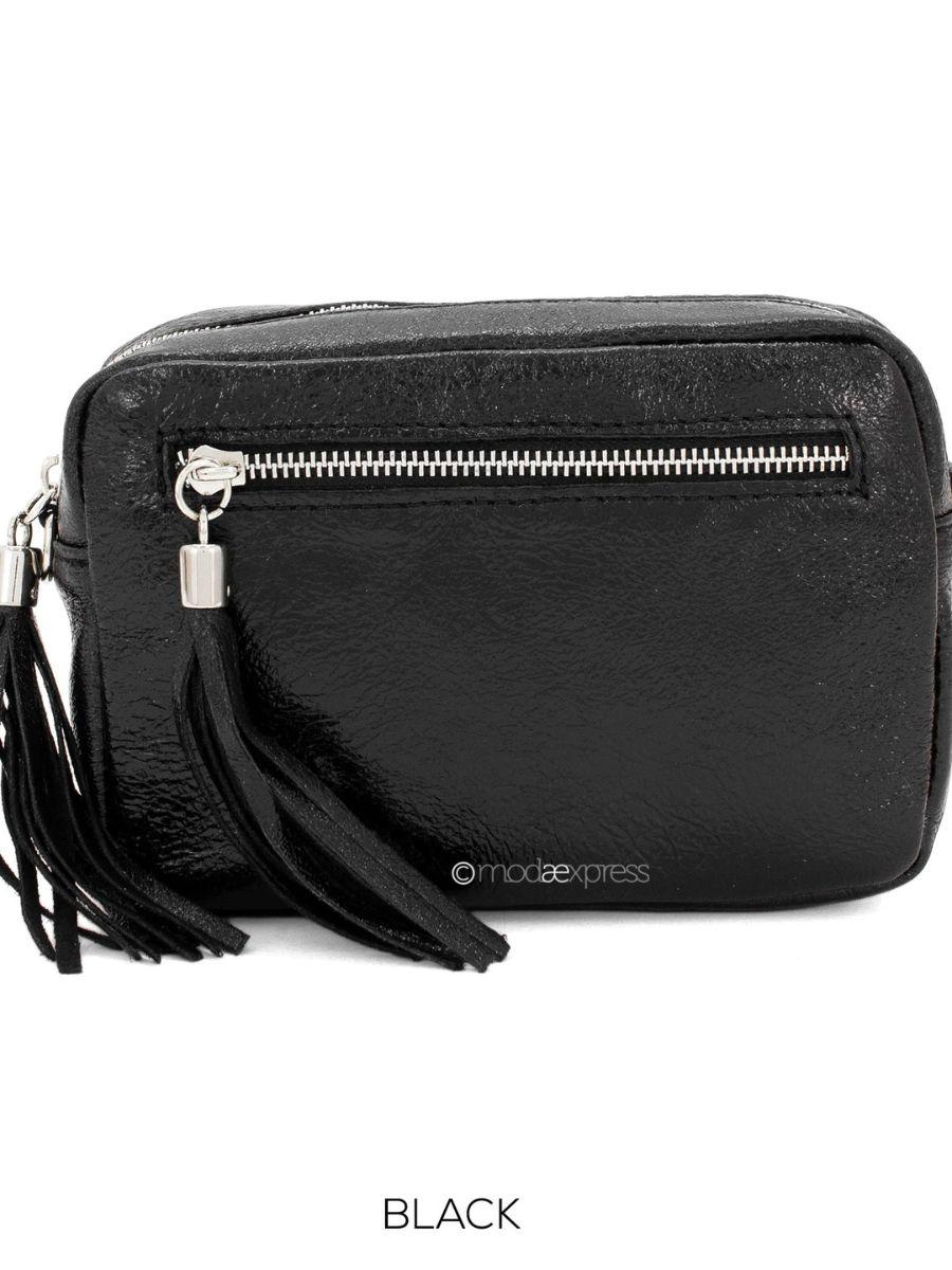 Rectangle Metallic Leather Tassel Bag