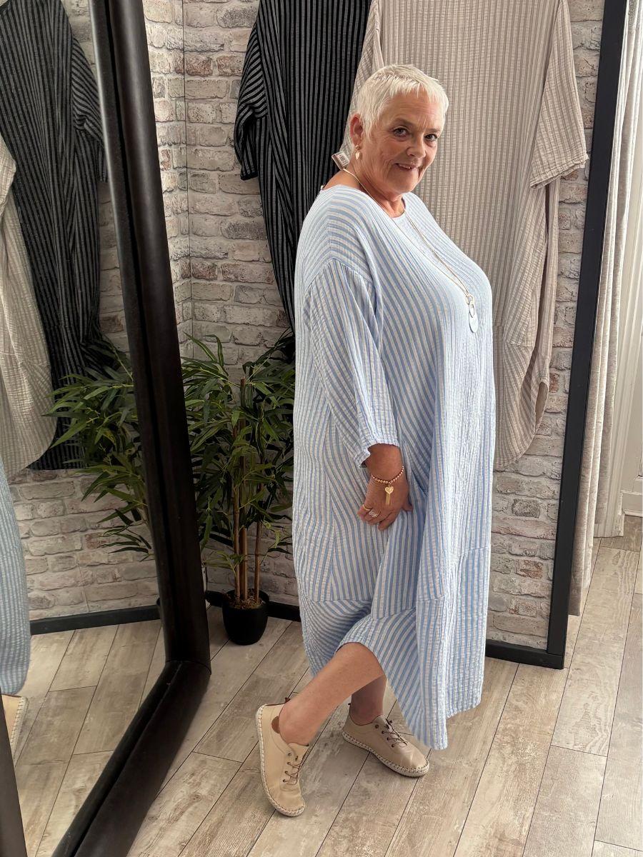 Waffle Cotton Stripe Cocoon Dress