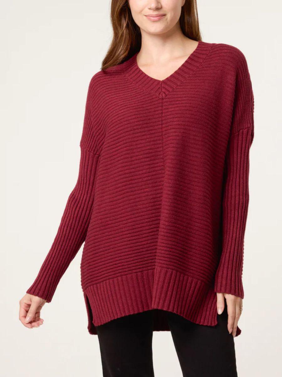 Ribbed V Neck Jumper