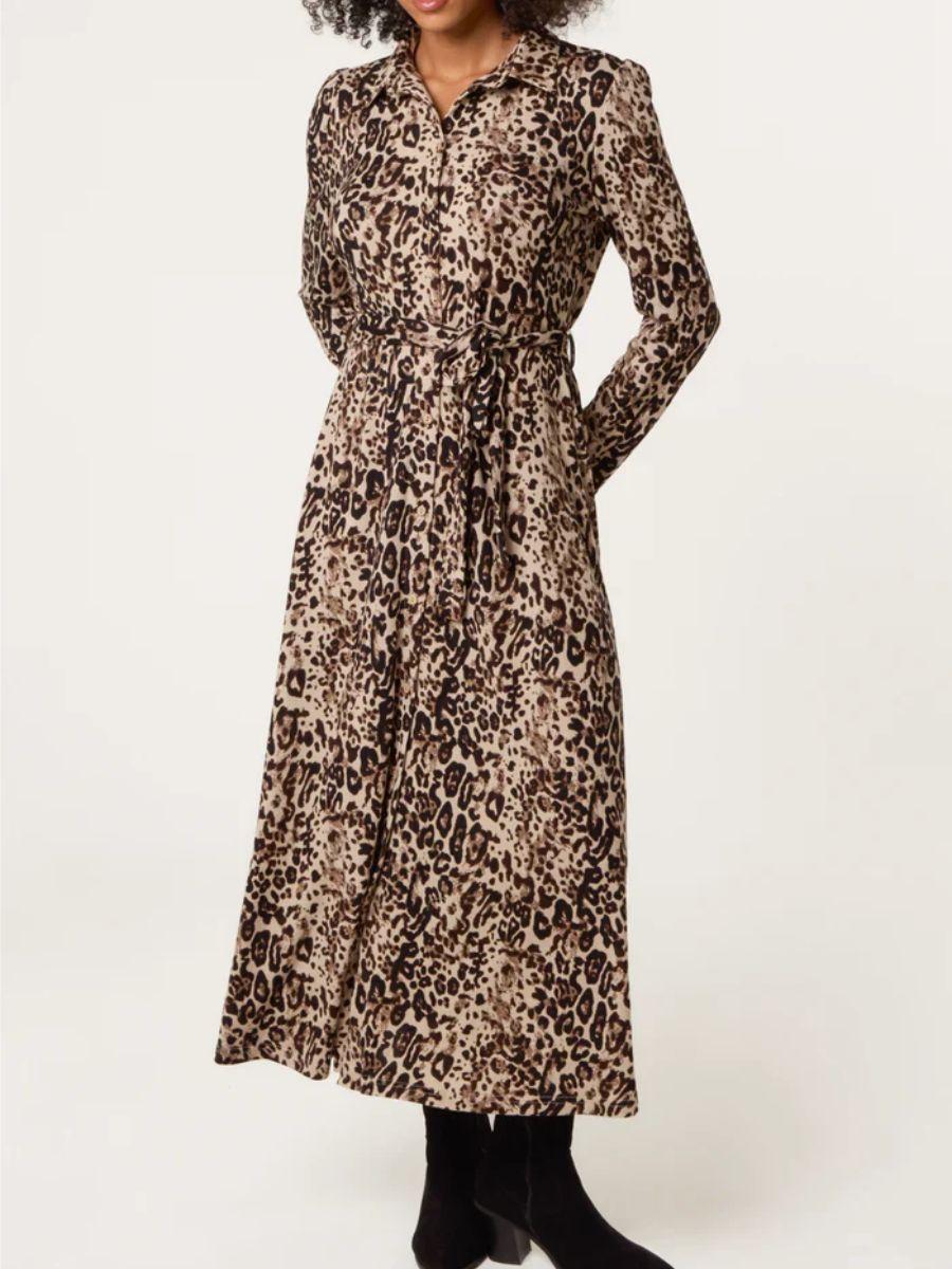 Animal Print Belted Shirt Dress