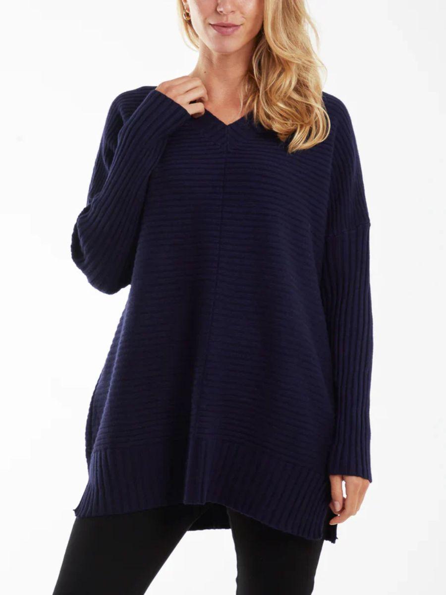 Ribbed V Neck Jumper