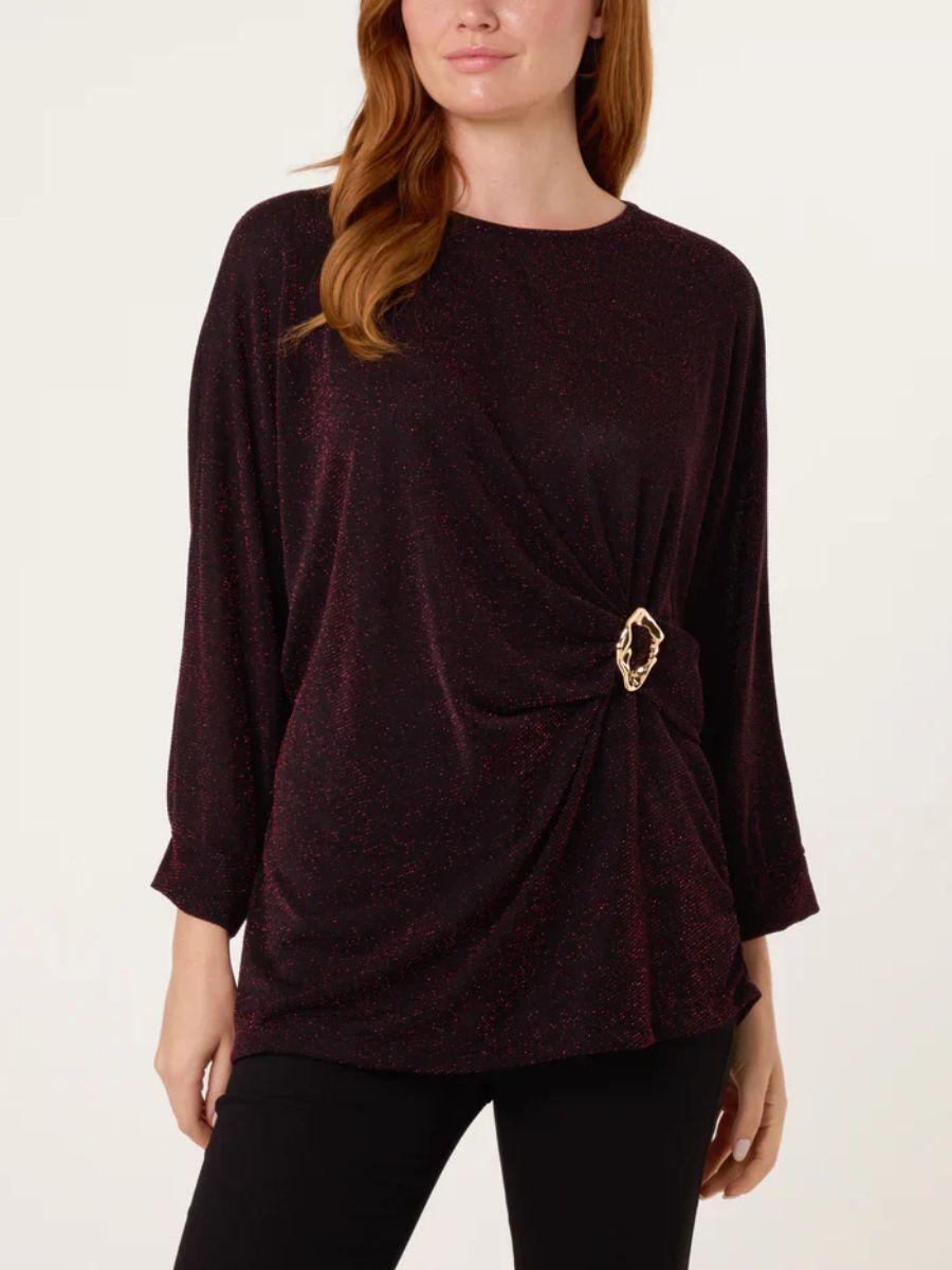Glitter Lurex Side Gathered Top