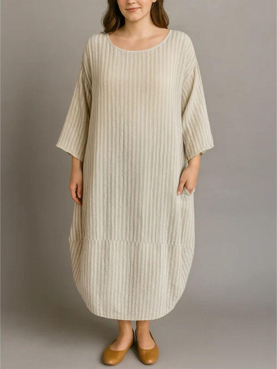 Waffle Cotton Stripe Cocoon Dress