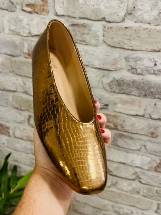 Bronze Croc Effect Ballerina Pump - please note smaller fitting
