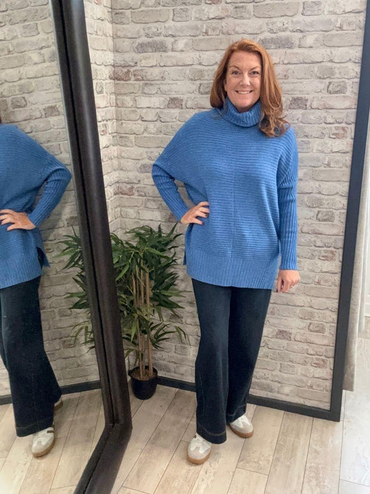 Knitted Rib Roll Neck Jumper