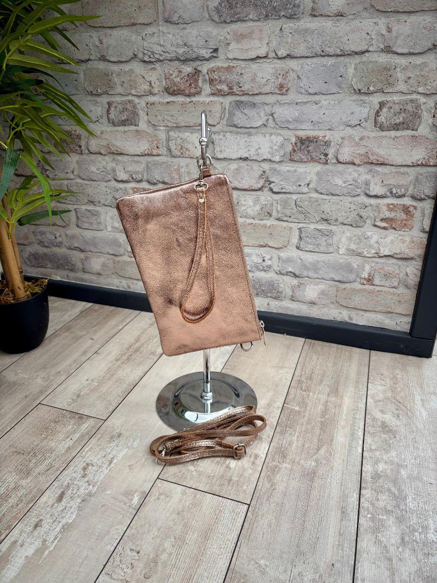 Real Leather Metallic Clutch