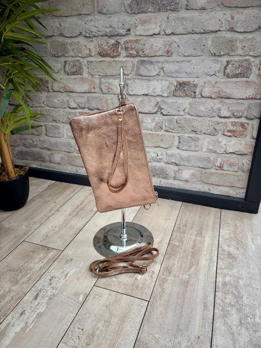 Real Leather Metallic Clutch