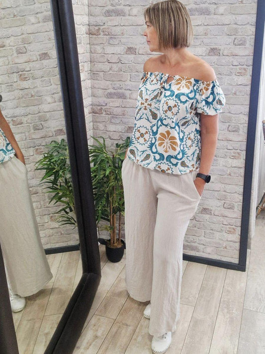 Aztec Paisley Bardot Gypsy Top - Elasticated Hems