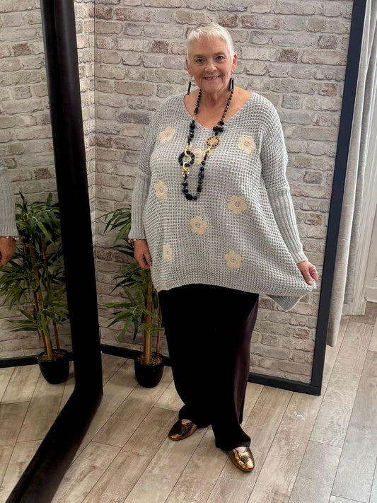 High Low Flower Knit Jumper