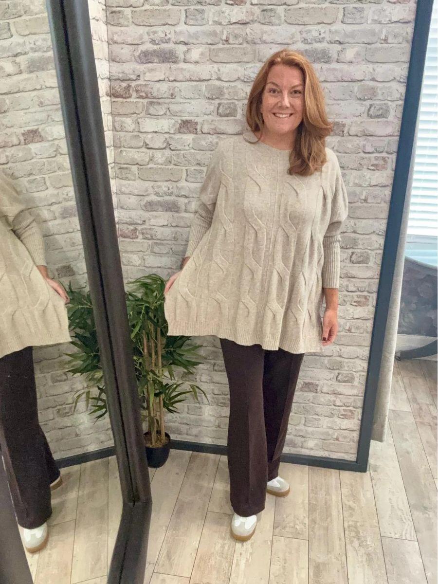 Round Neck Cable Knit Jumper with Modal