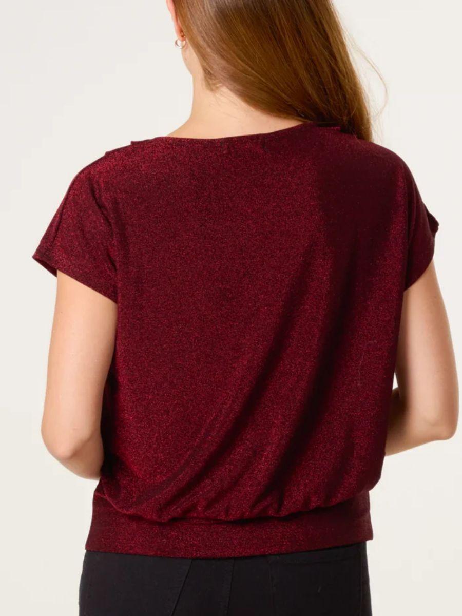 Cowl Neck Metallic Draped Top