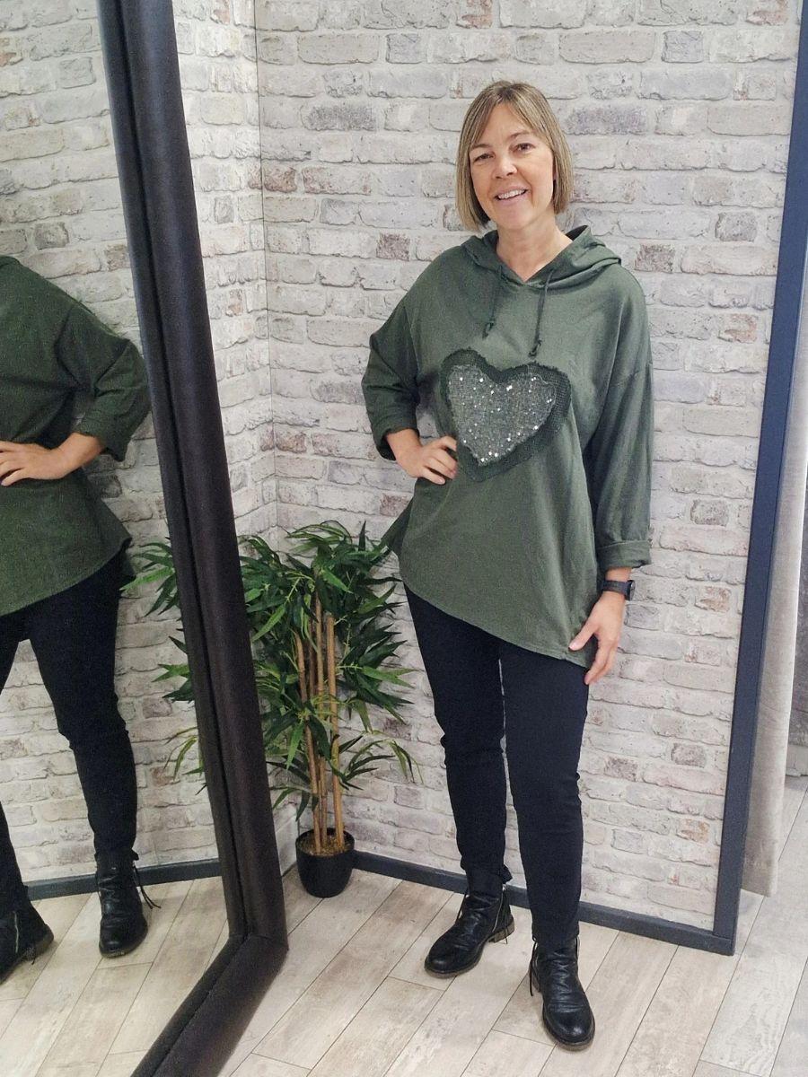 Sequin Heart Hooded Sweatshirt