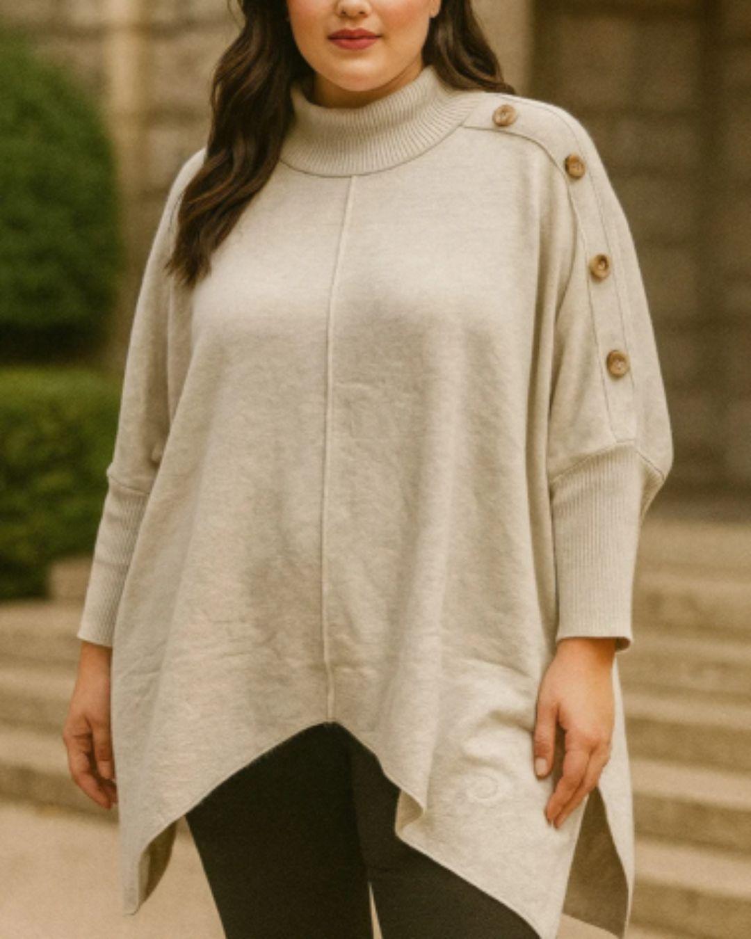 Side Button Turtleneck Cashmere Jumper