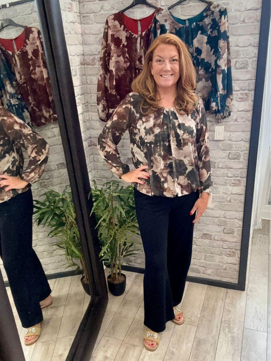 Colour Spill Bubble Hem Top - Fully lined and long sleeves