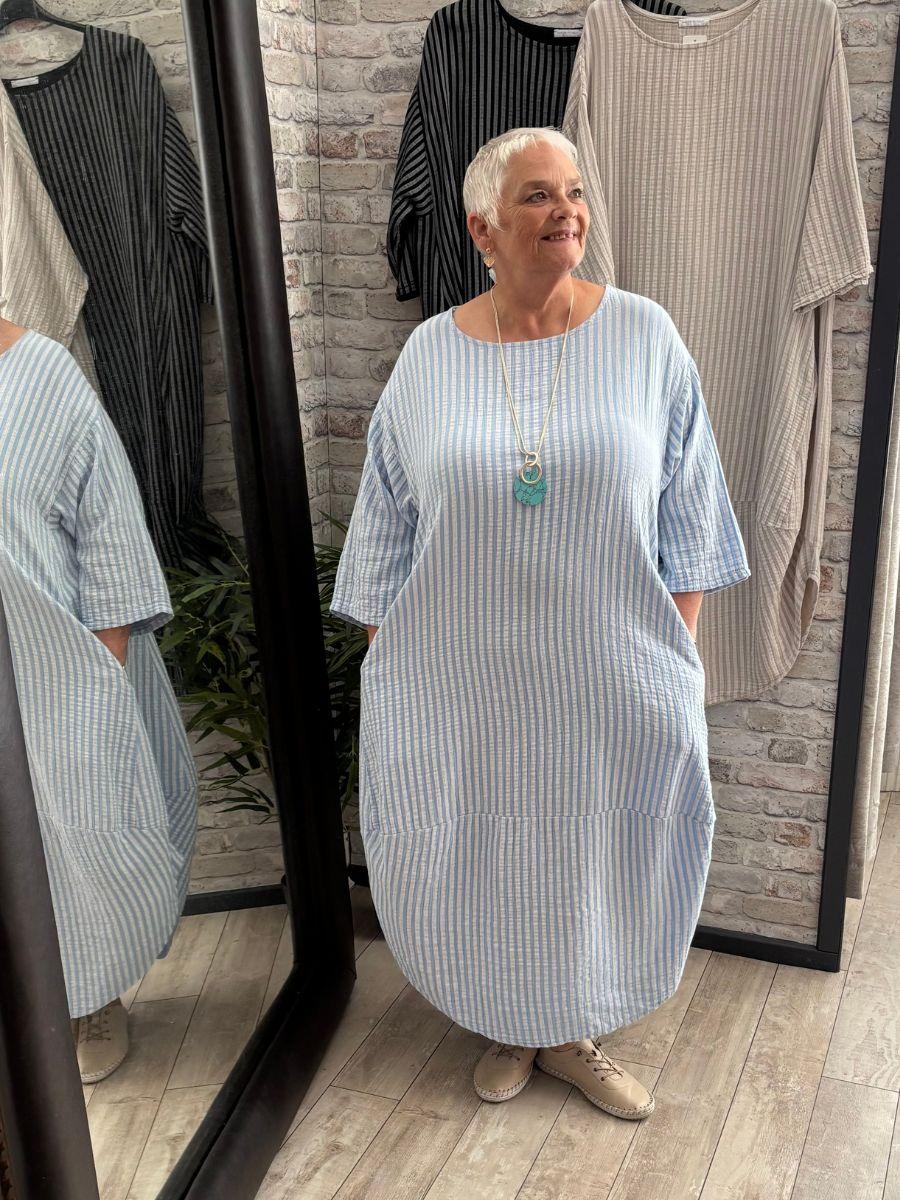 Waffle Cotton Stripe Cocoon Dress