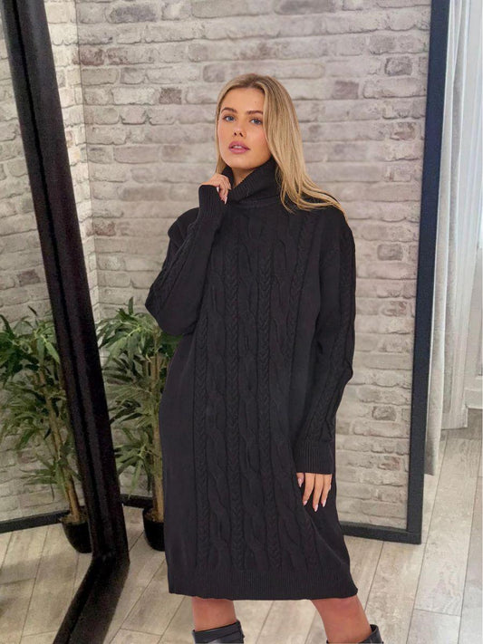 Cable Roll Neck Jumper Dress
