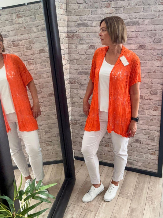 Lace Cardigan - Edge to edge design with short sleeves.