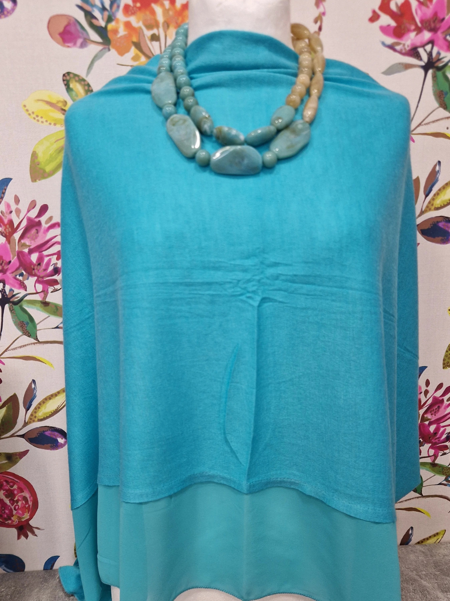 Turquoise summer poncho with matching necklace, perfect gift bundle for mother's appreciation.