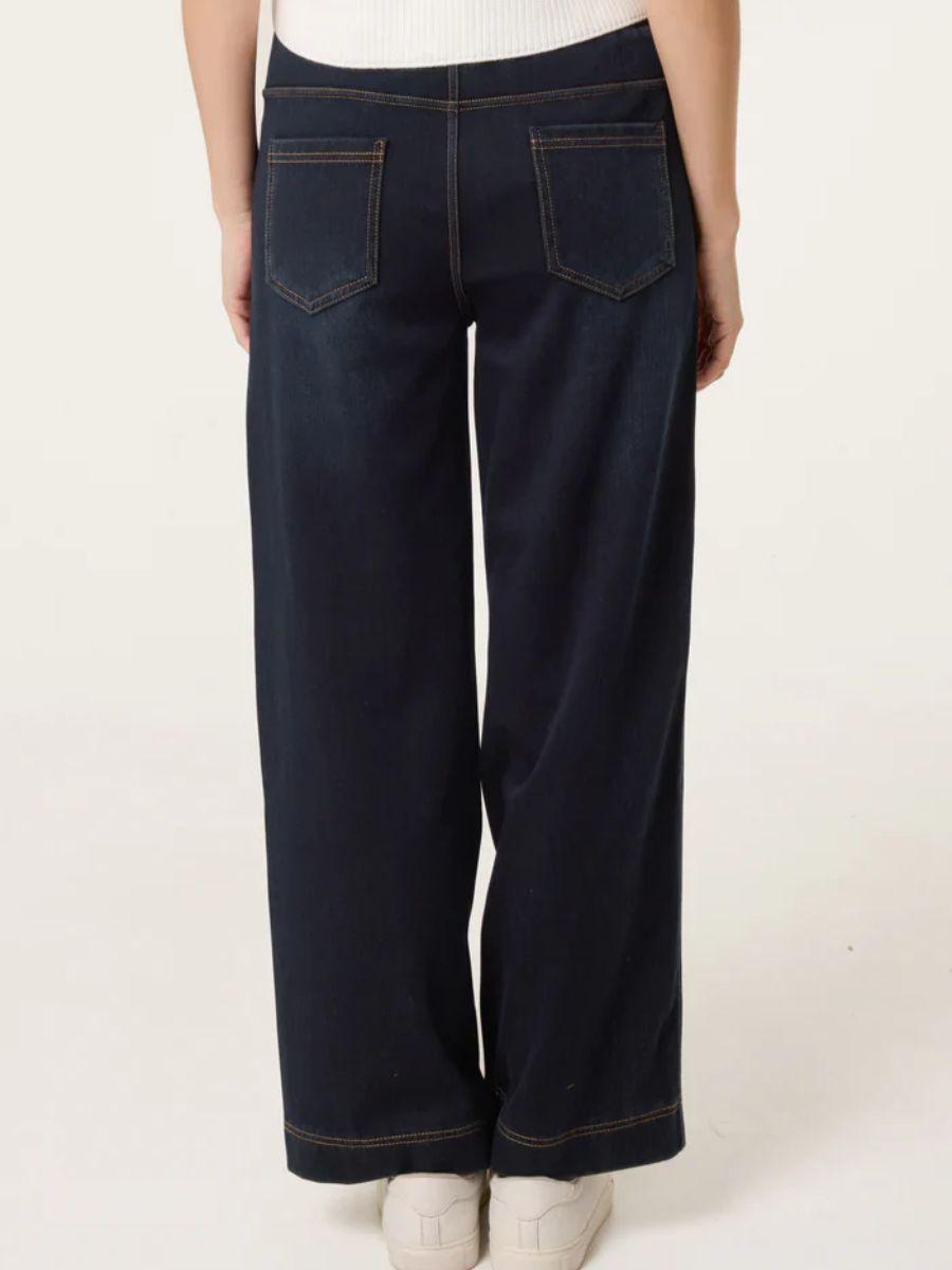 Elastic Waist Wide Leg Jeans