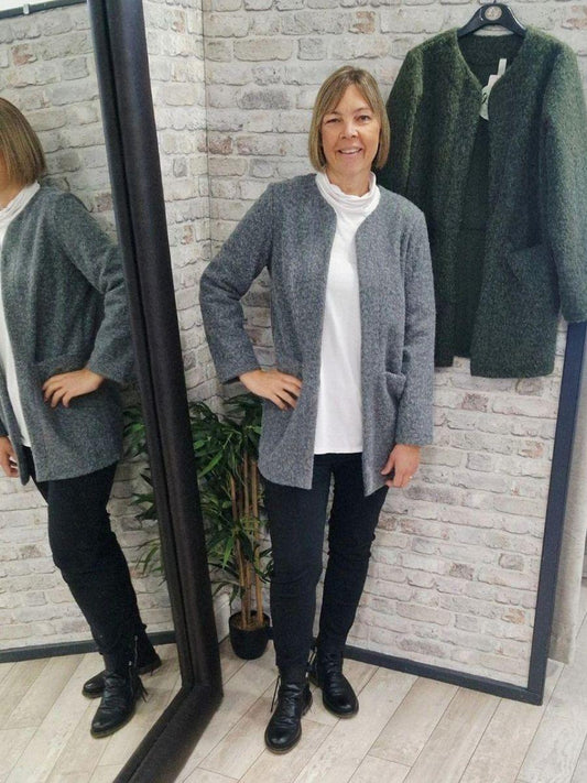 Collarless Mid Length Jacket