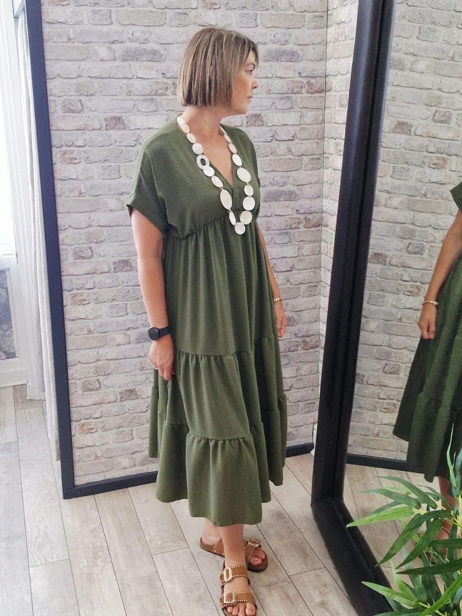 V-Neck Tiered Midi Dress