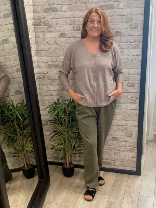 Fine Knit Metallic Thread V Neck Top - Soft touch material