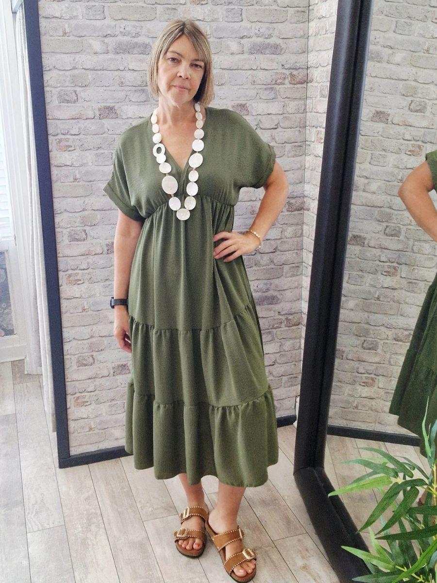 V-Neck Tiered Midi Dress