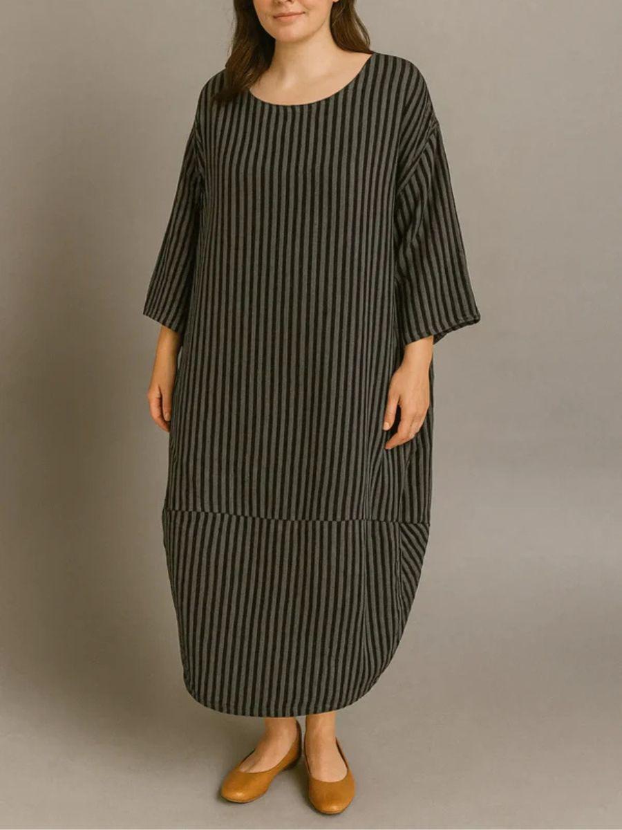 Waffle Cotton Stripe Cocoon Dress