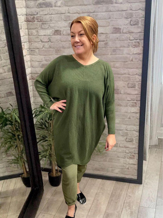 V Neck Longline Jumper Dress