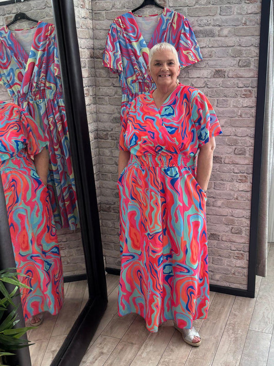 Vibrant Swirl Wrap Dress