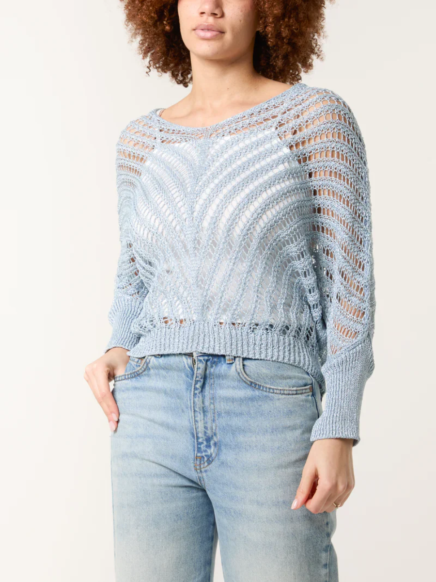 V Neck Crochet Lurex Top