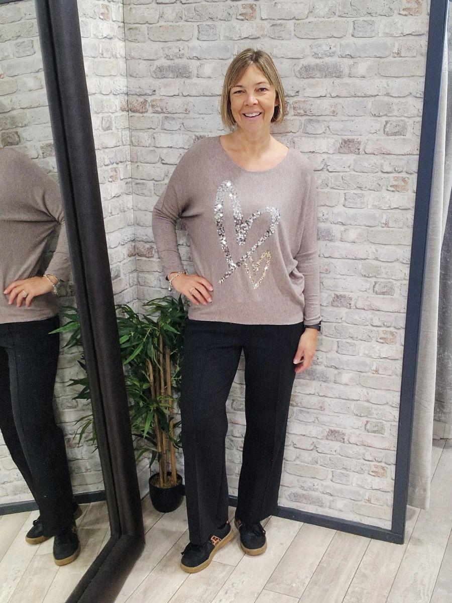 Duo Sequin Heart Fine Knit Top