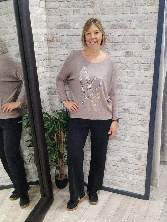 Duo Sequin Heart Fine Knit Top