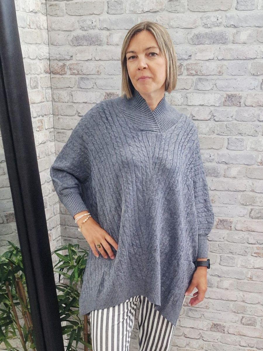 Wrap Neck Cable Jumper - Modal, Nylon, Viscose Mix