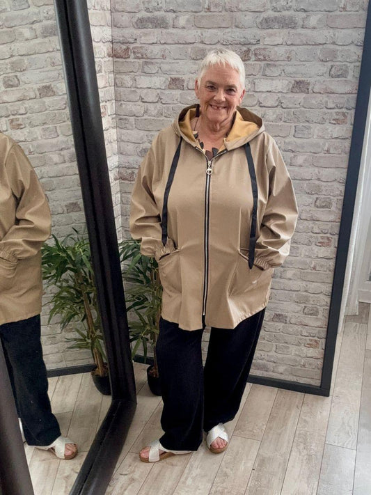 PU Hooded Zip Up Jacket - Square pockets to front with flaps