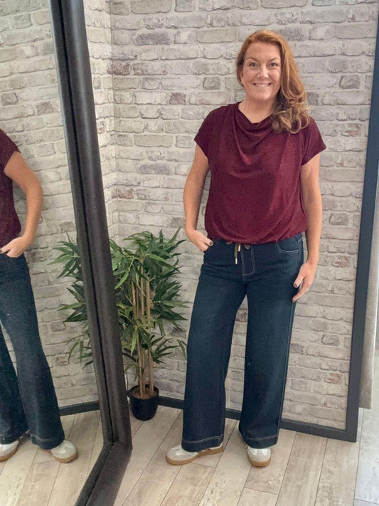 Elastic Waist Wide Leg Jeans