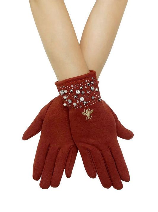 Embroidered Bee with Pearls Gloves