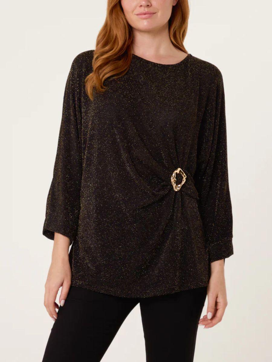 Glitter Lurex Side Gathered Top