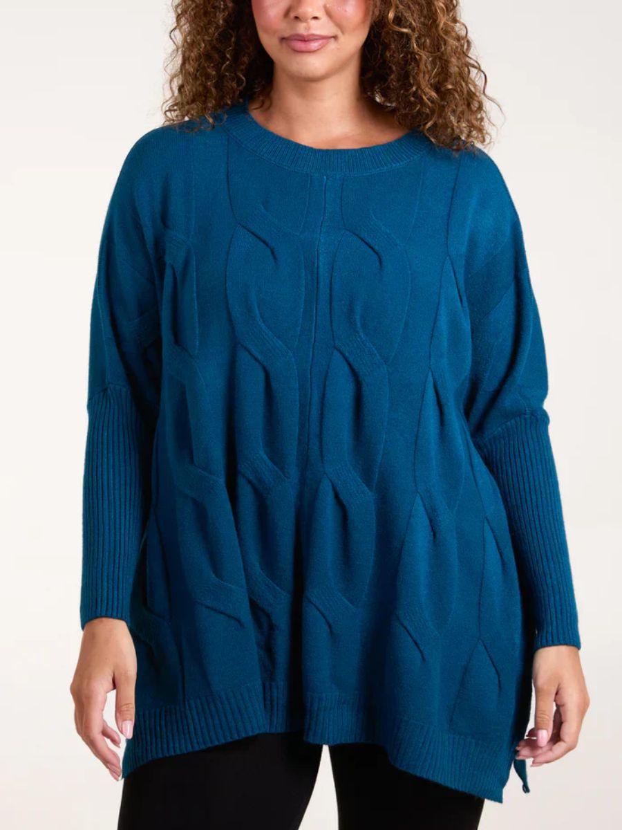 Round Neck Cable Knit Jumper with Modal