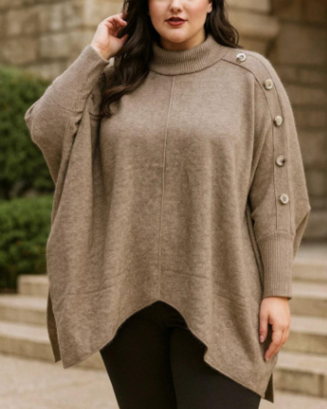 Side Button Turtleneck Cashmere Jumper