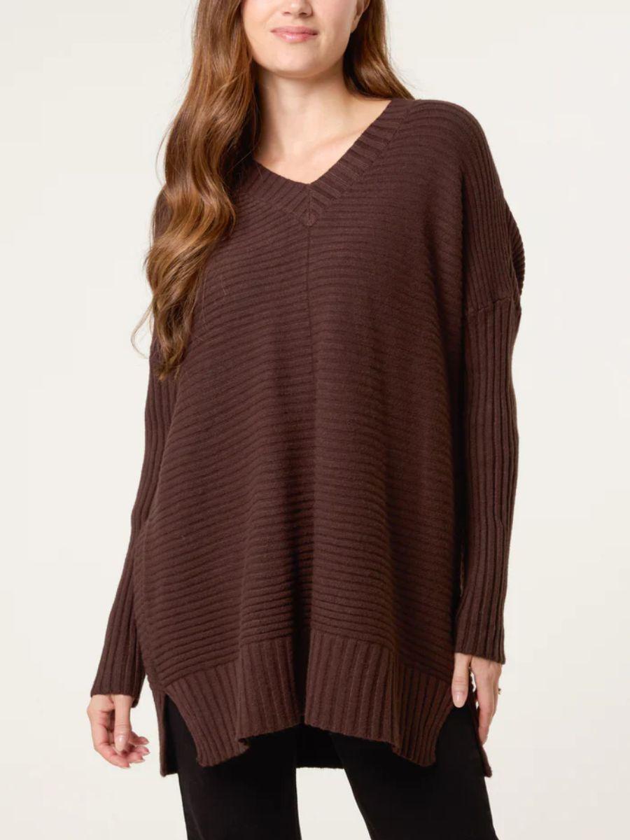 Ribbed V Neck Jumper