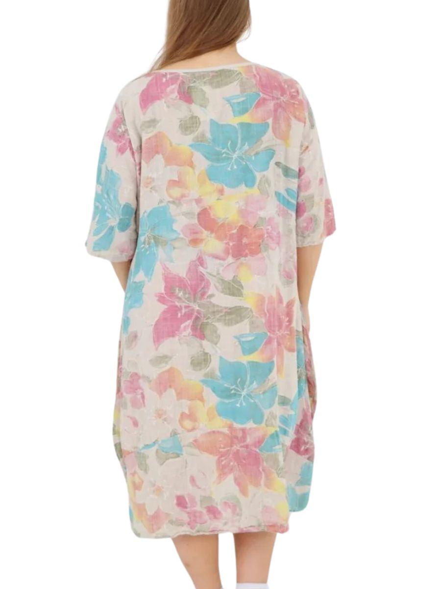 Floral Print Cocoon Dress - 95% Cotton with pockets