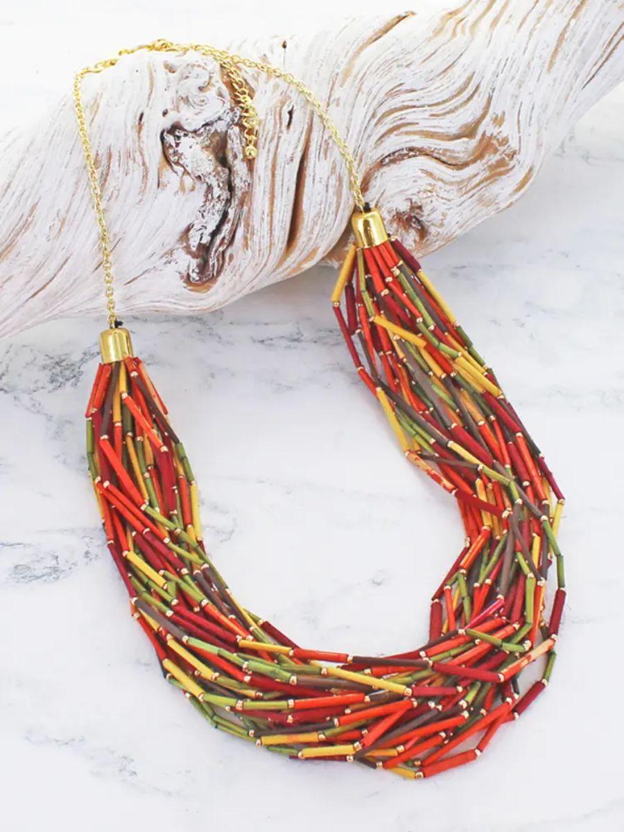 Multi-Strand Grass Bead Necklace