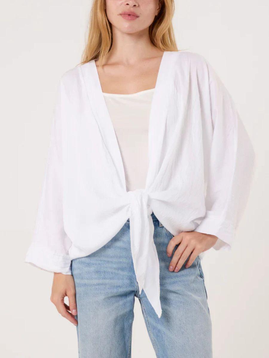 Tied Front Light Kimono featuring a front tie closure