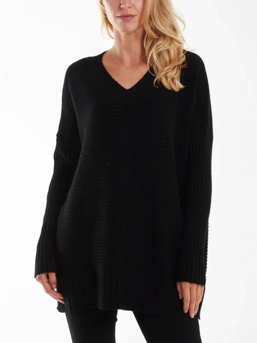 Ribbed V Neck Jumper