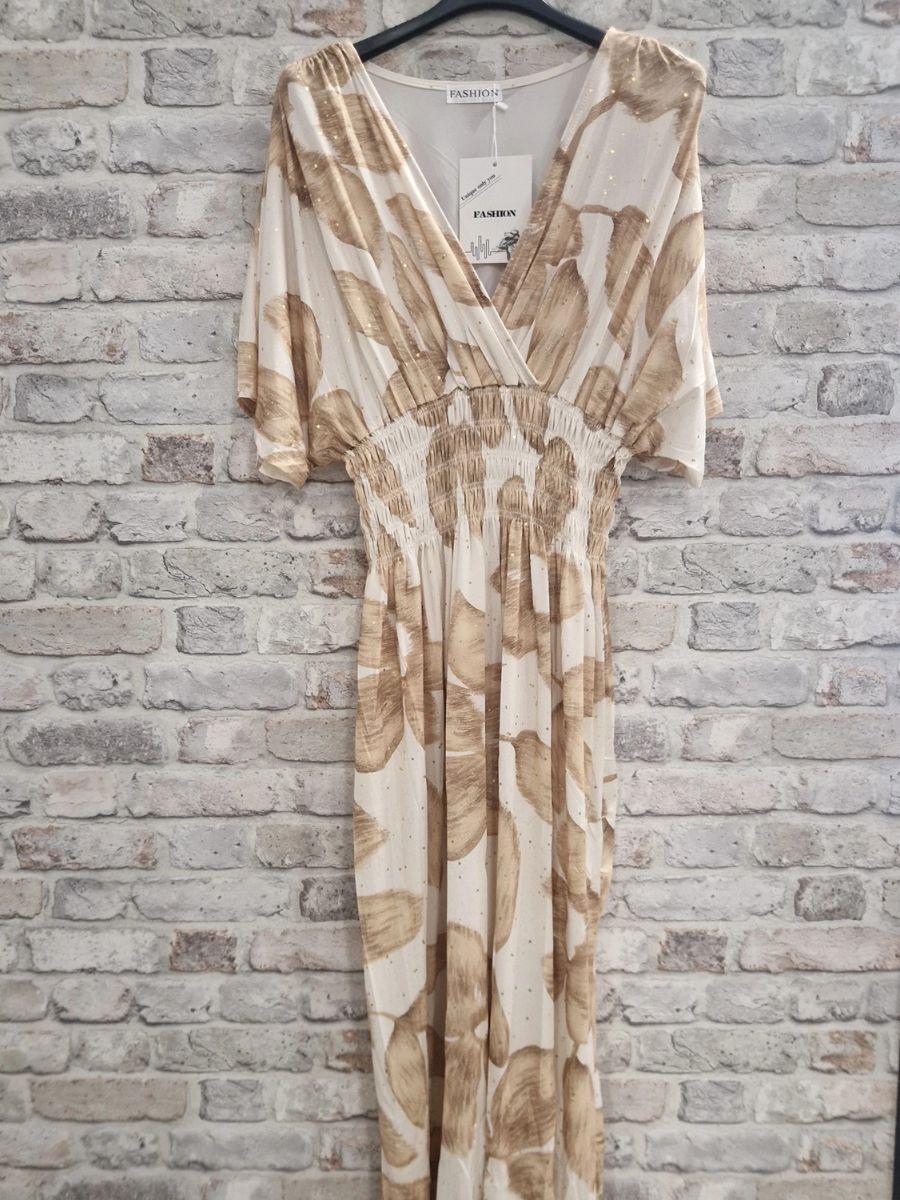 Printed Gathered Maxi Dress - All over pattern and shirred waist