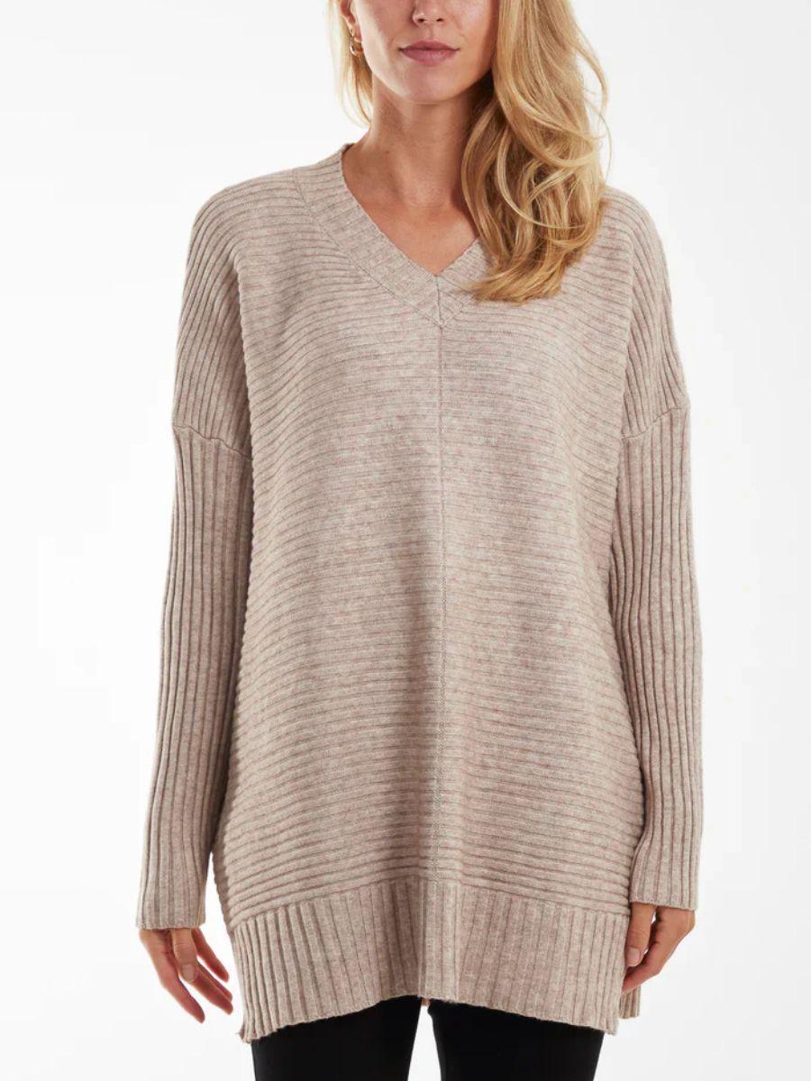 Ribbed V Neck Jumper