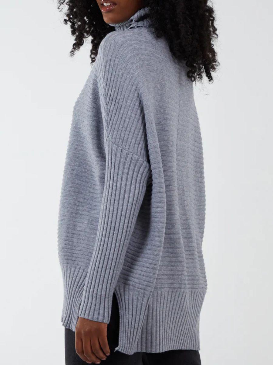 Knitted Rib Roll Neck Jumper