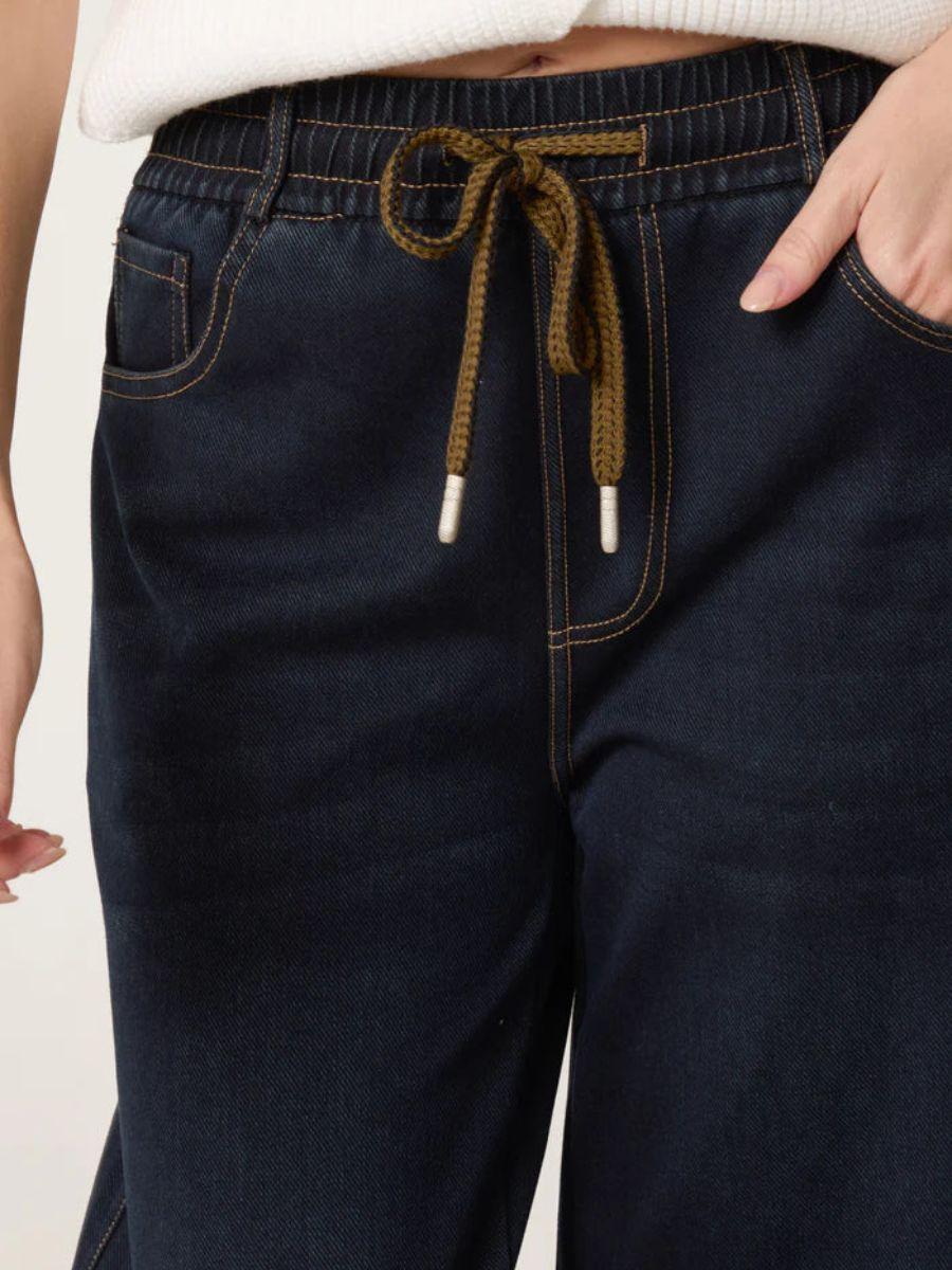 Elastic Waist Wide Leg Jeans