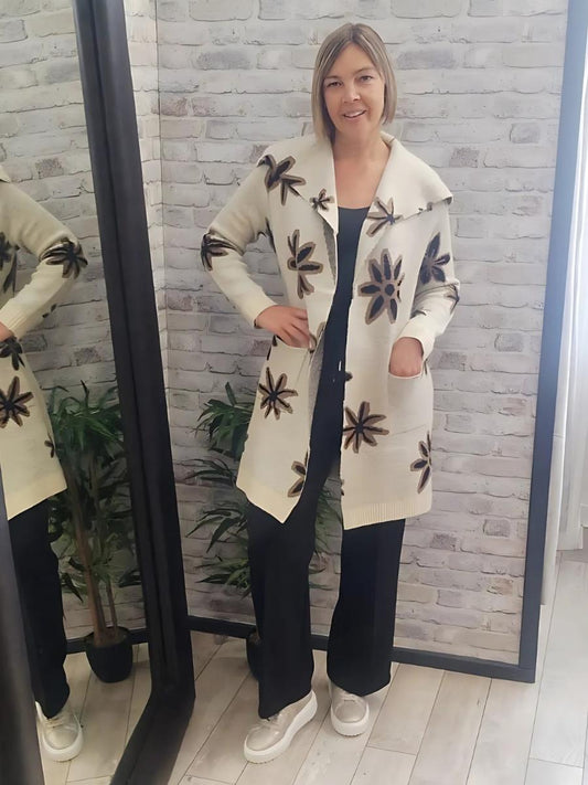Abstract Floral Luxe Cardigan -Premium Angora mix for a soft feel